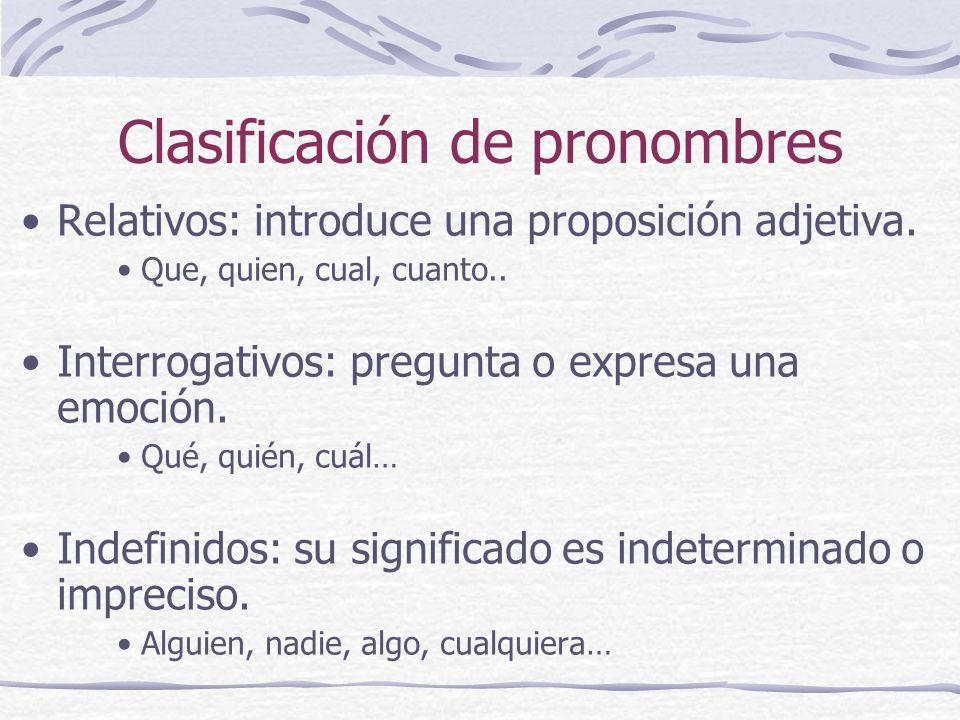 Clasificación de pronombres