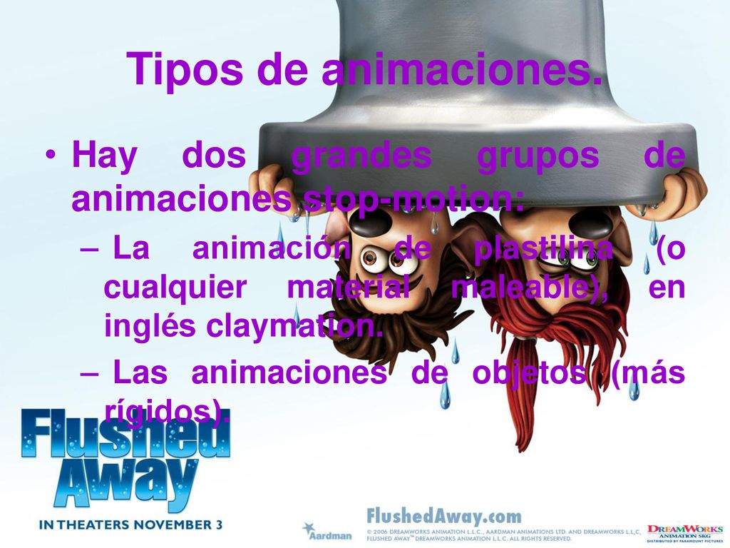 Tipos de animaciones. Hay dos grandes grupos de animaciones stop-motion: