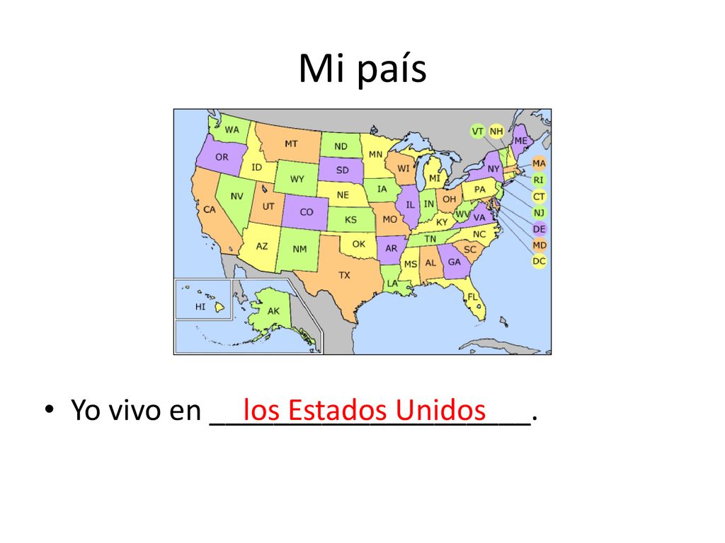Mi país Yo vivo en ____________________. los Estados Unidos
