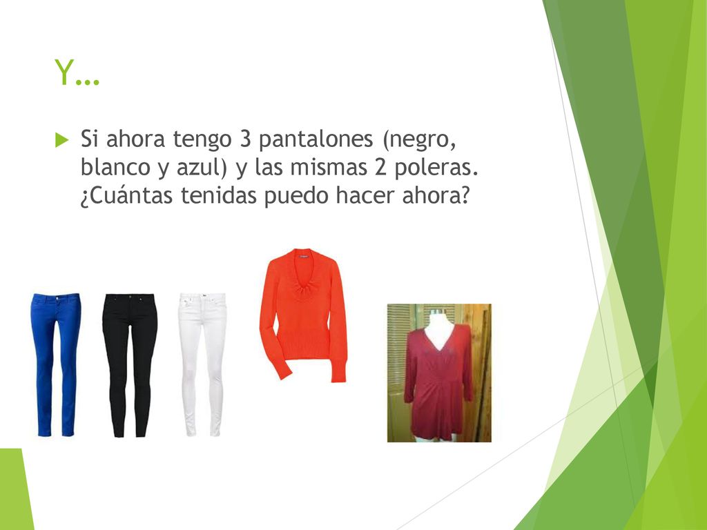 Y… Si ahora tengo 3 pantalones (negro, blanco y azul) y las mismas 2 poleras.