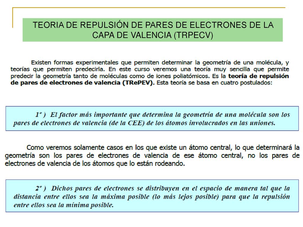 TEORIA DE REPULSIÓN DE PARES DE ELECTRONES DE LA CAPA DE VALENCIA (TRPECV)