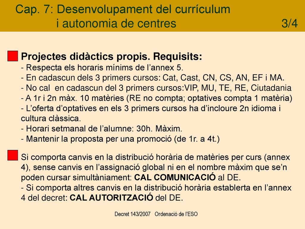 Cap. 7: Desenvolupament del currículum i autonomia de centres 3/4