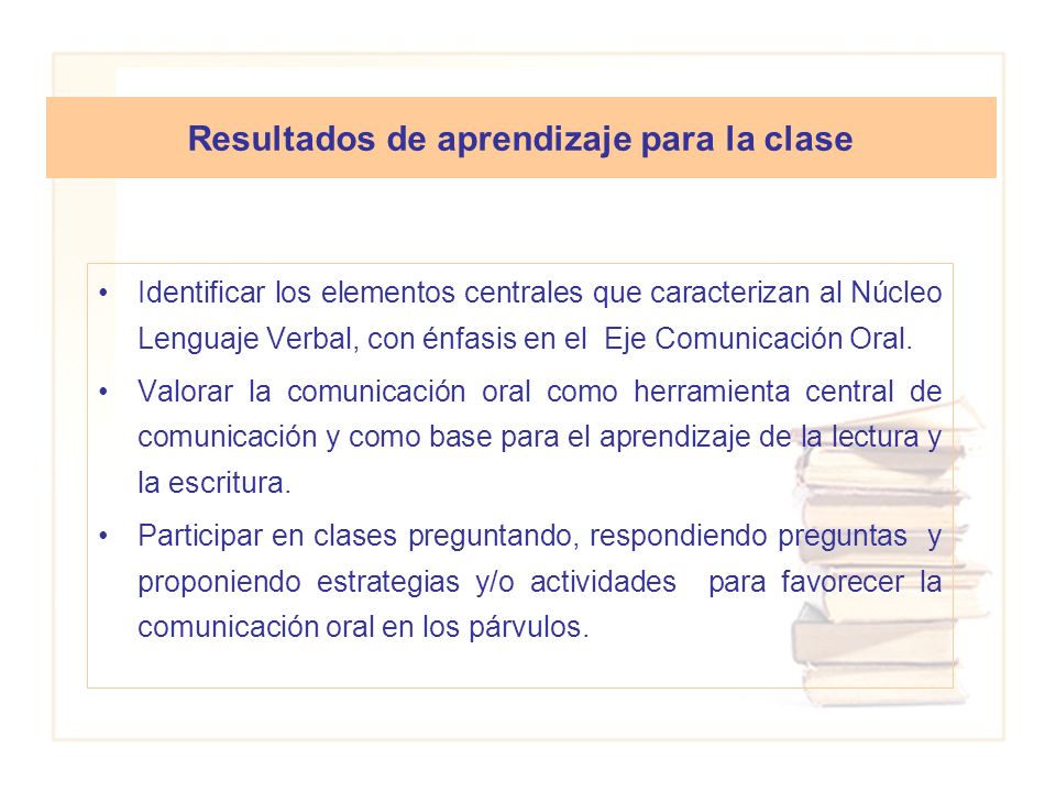 Resultados de aprendizaje para la clase