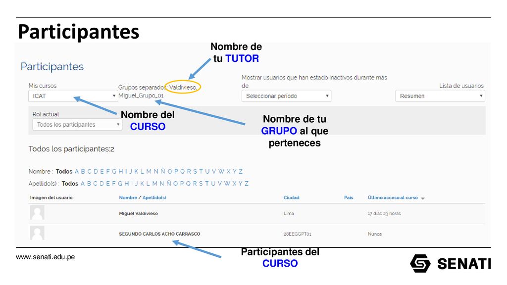 Nombre de tu GRUPO al que perteneces Participantes del CURSO