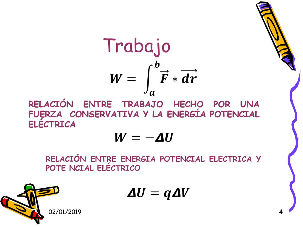 Trabajo RELACIÓN ENTRE TRABAJO HECHO POR UNA FUERZA CONSERVATIVA Y LA ENERGÍA POTENCIAL ELÉCTRICA.