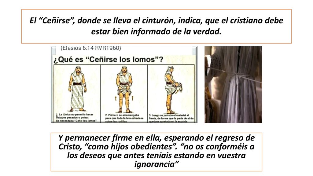 El Ceñirse , donde se lleva el cinturón, indica, que el cristiano debe estar bien informado de la verdad.