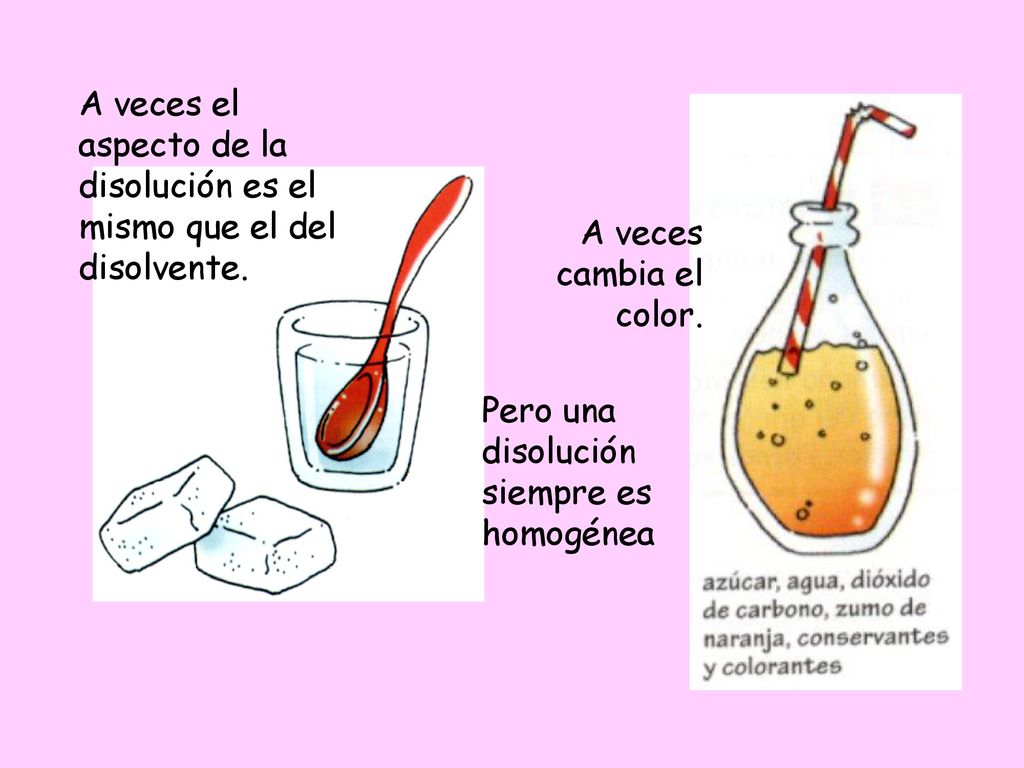 A veces el aspecto de la disolución es el mismo que el del disolvente.