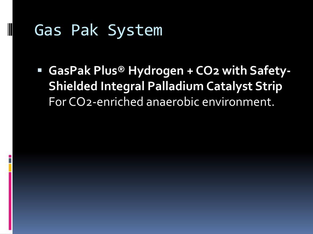 Gas Pak System GasPak Plus® Hydrogen + CO2 with Safety- Shielded Integral Palladium Catalyst Strip For CO2-enriched anaerobic environment.