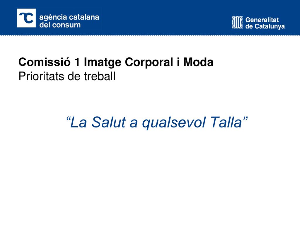 Comissió 1 Imatge Corporal i Moda Prioritats de treball