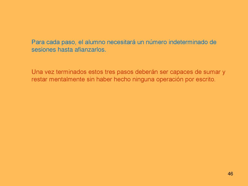 Para cada paso, el alumno necesitará un número indeterminado de sesiones hasta afianzarlos.