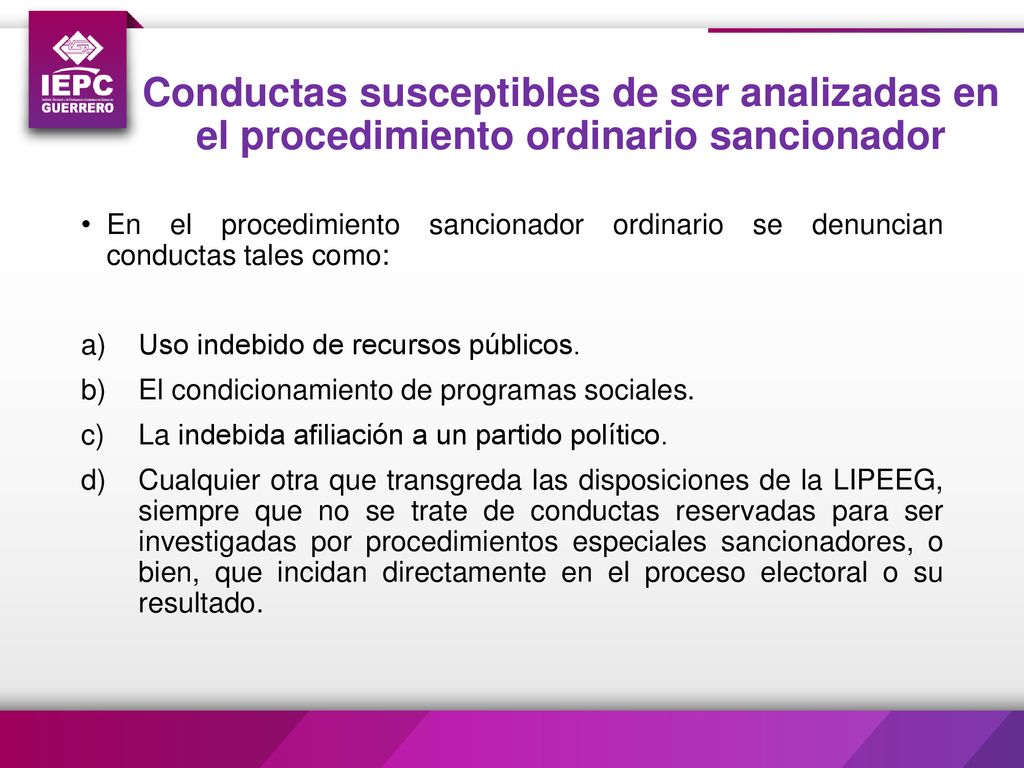 Conductas susceptibles de ser analizadas en el procedimiento ordinario sancionador