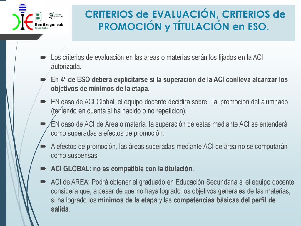 CRITERIOS de EVALUACIÓN, CRITERIOS de PROMOCIÓN y TÍTULACIÓN en ESO.