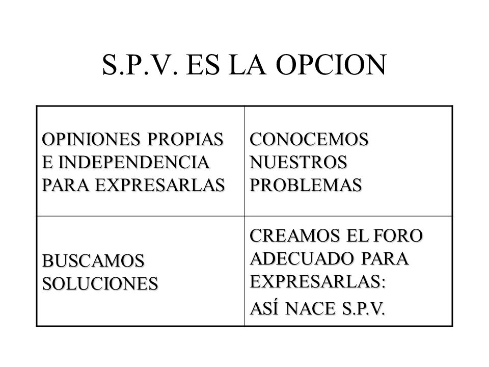 S.P.V. ES LA OPCION OPINIONES PROPIAS E INDEPENDENCIA PARA EXPRESARLAS
