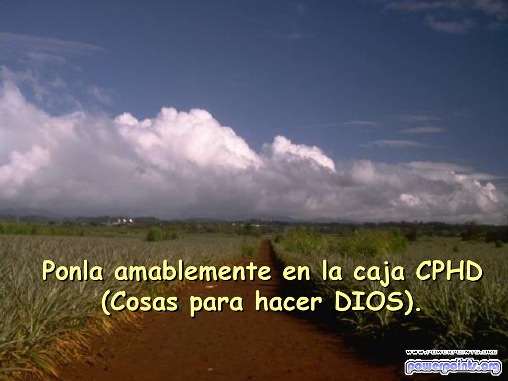 Ponla amablemente en la caja CPHD (Cosas para hacer DIOS).