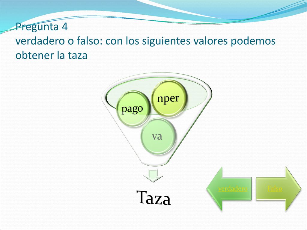 Pregunta 4 verdadero o falso: con los siguientes valores podemos obtener la taza