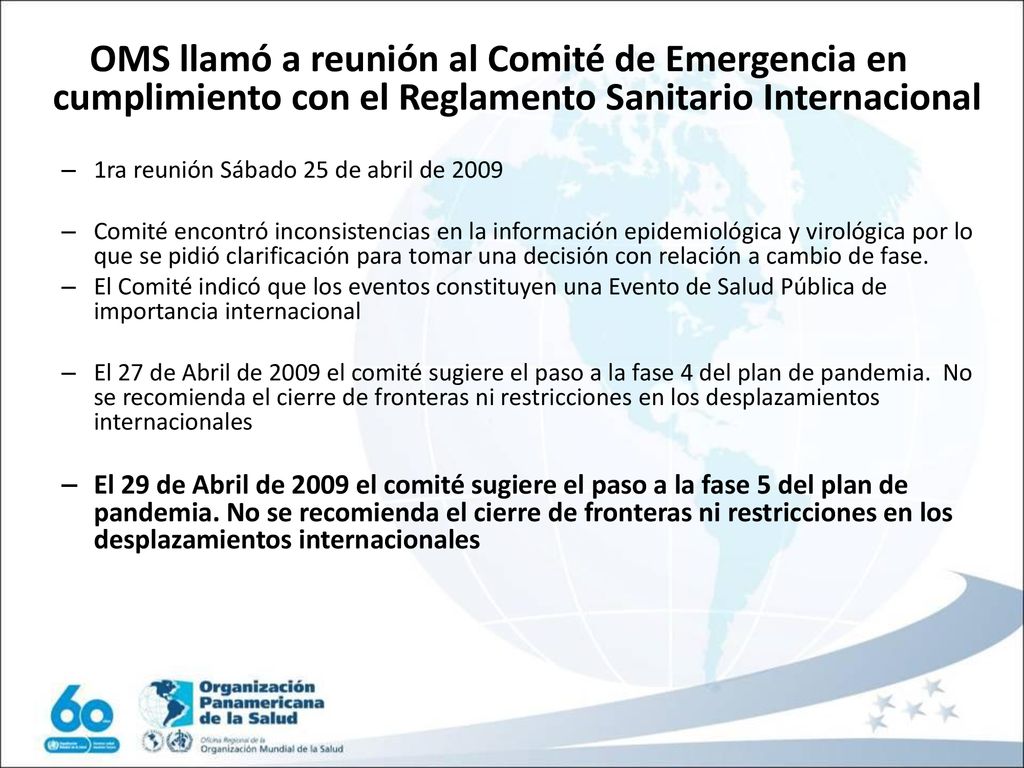OMS llamó a reunión al Comité de Emergencia en cumplimiento con el Reglamento Sanitario Internacional