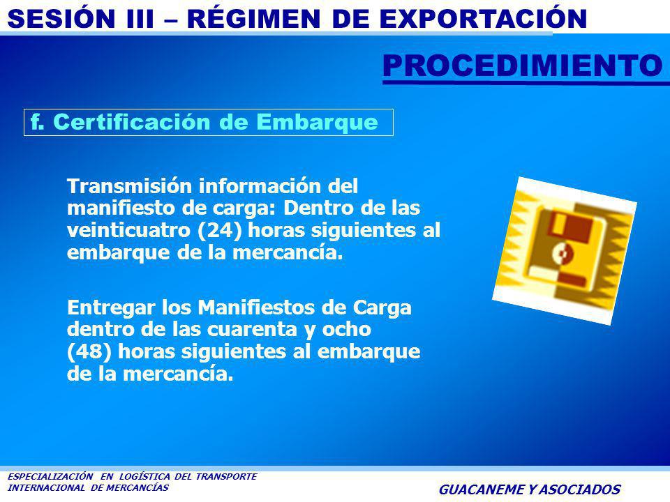 PROCEDIMIENTO f. Certificación de Embarque