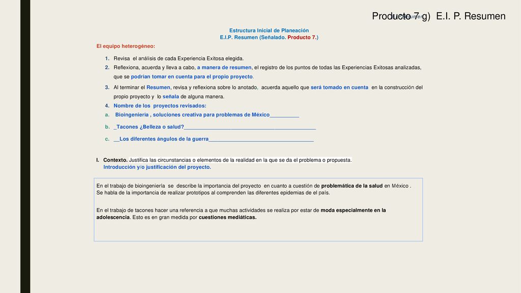 Producto 7 g) E.I. P. Resumen