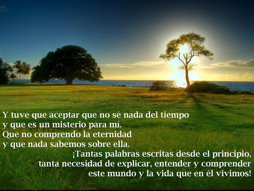 Y tuve que aceptar que no sé nada del tiempo y que es un misterio para mí. Que no comprendo la eternidad y que nada sabemos sobre ella.