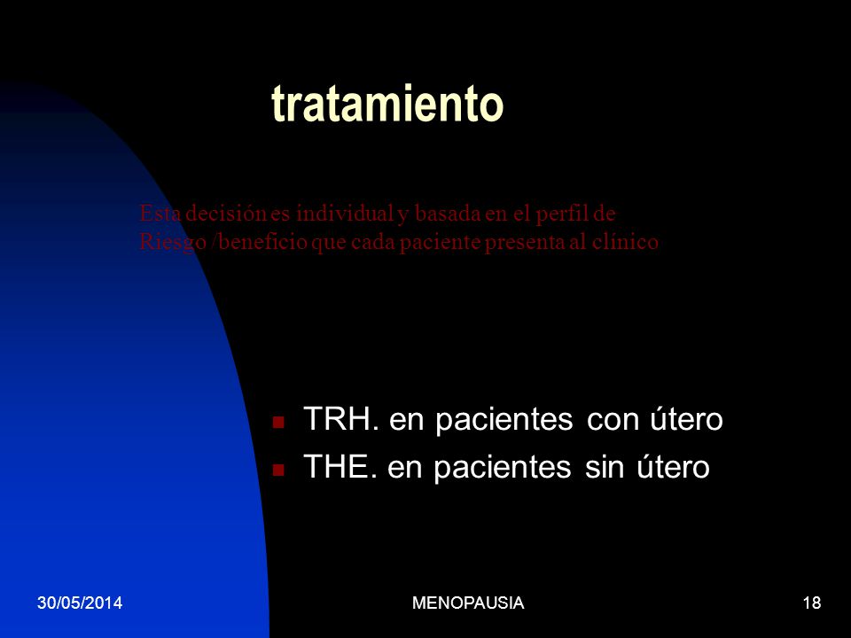 tratamiento TRH. en pacientes con útero THE. en pacientes sin útero