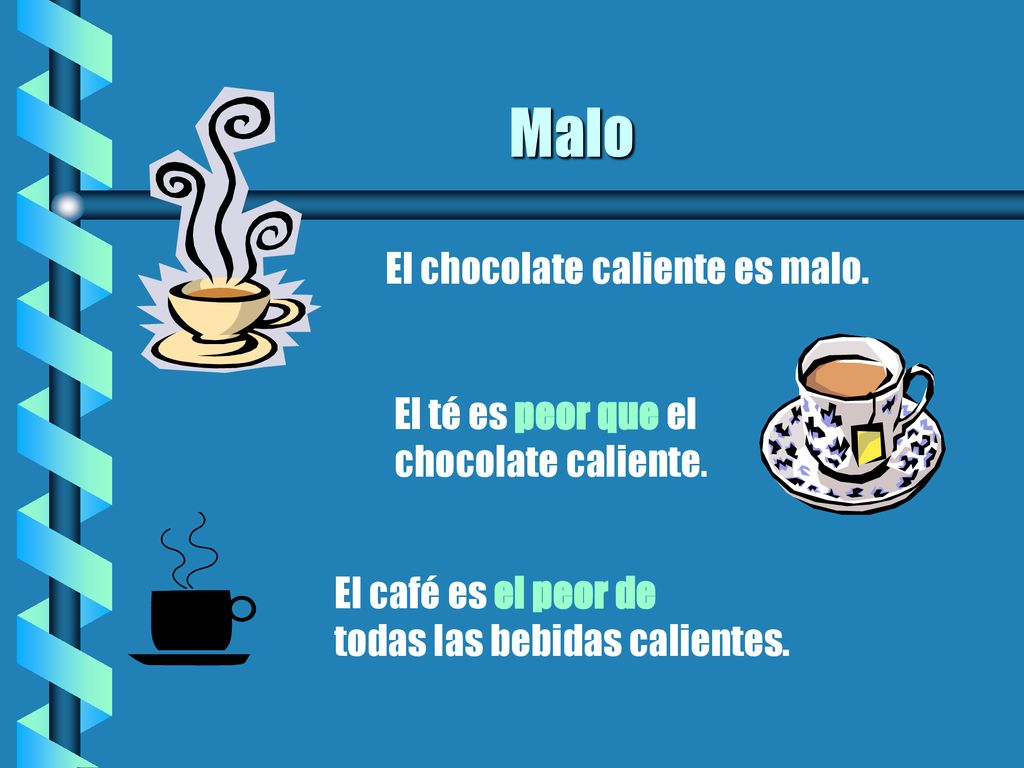 Malo El chocolate caliente es malo. El té es peor que el