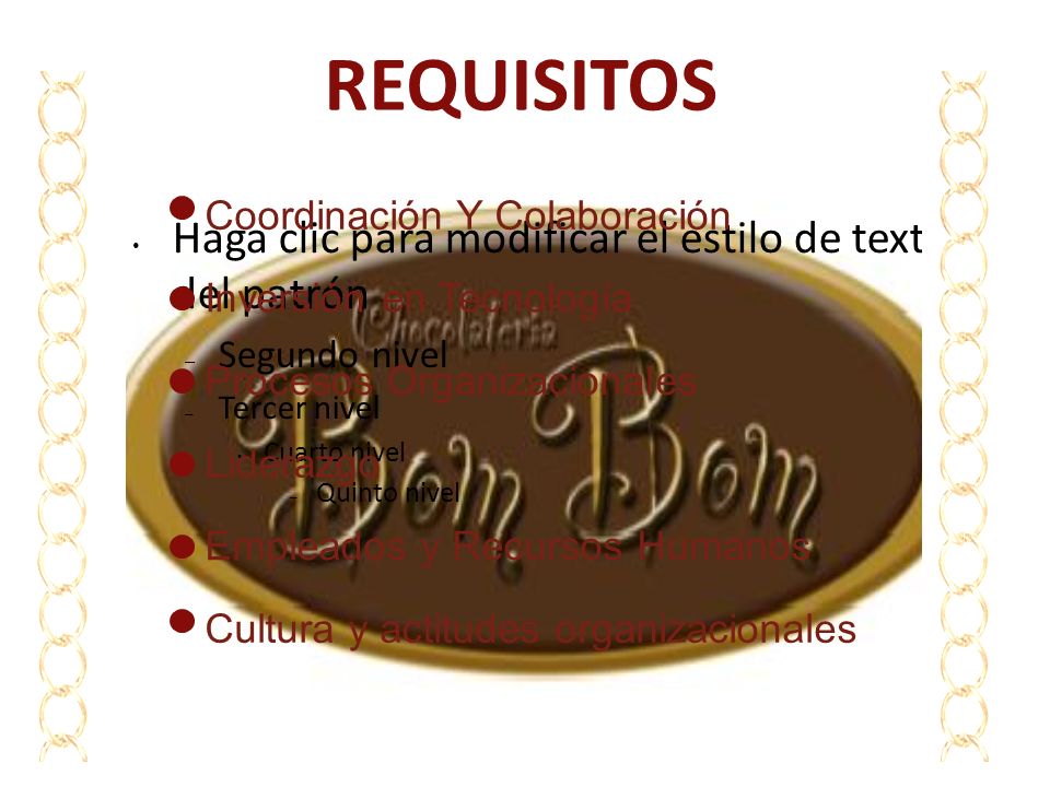 REQUISITOS Haga clic para modificar el estilo de texto del patrón