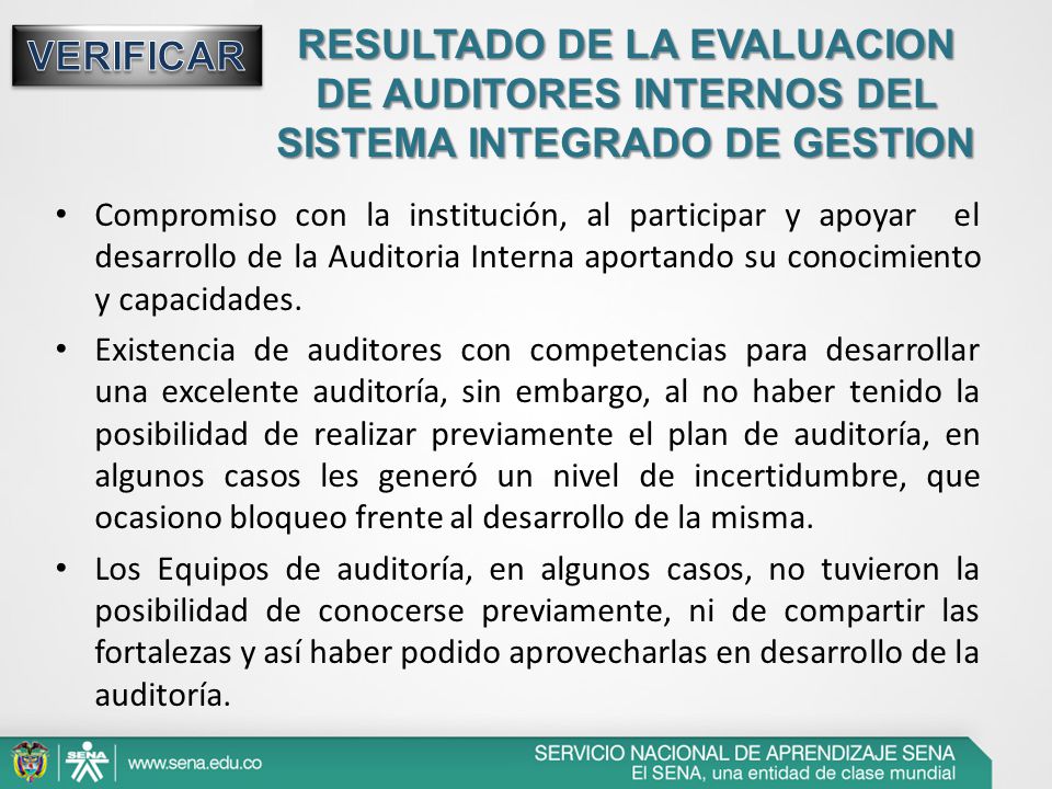 RESULTADO DE LA EVALUACION DE AUDITORES INTERNOS DEL SISTEMA INTEGRADO DE GESTION