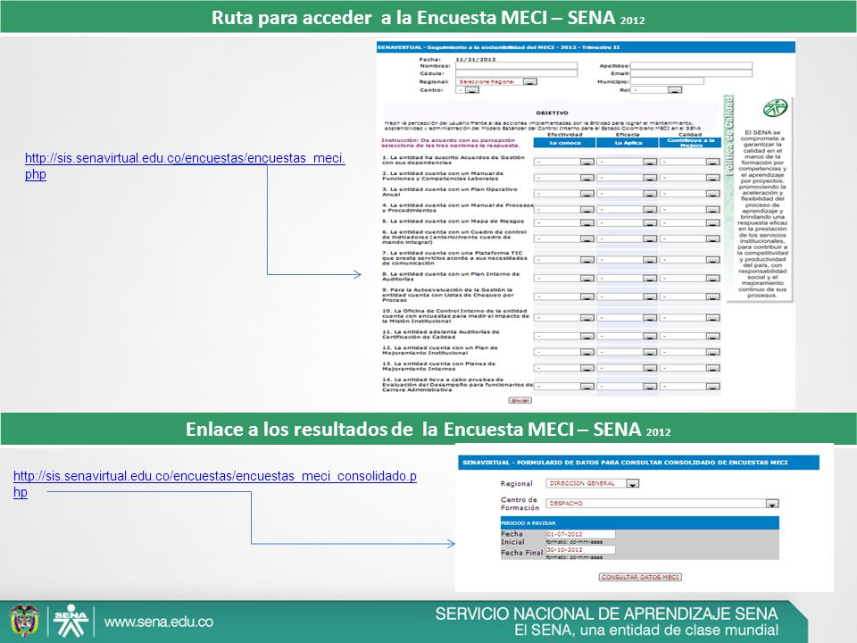 Ruta para acceder a la Encuesta MECI – SENA 2012