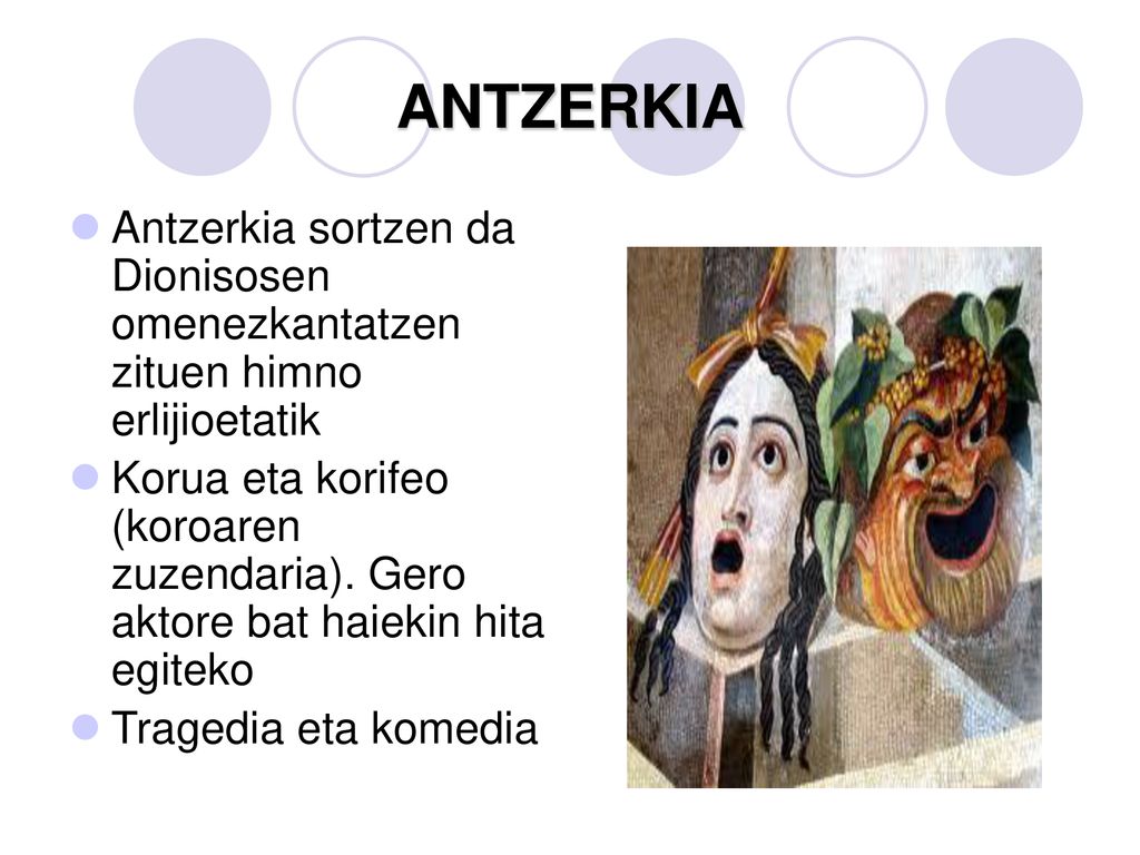 ANTZERKIA Antzerkia sortzen da Dionisosen omenezkantatzen zituen himno erlijioetatik.
