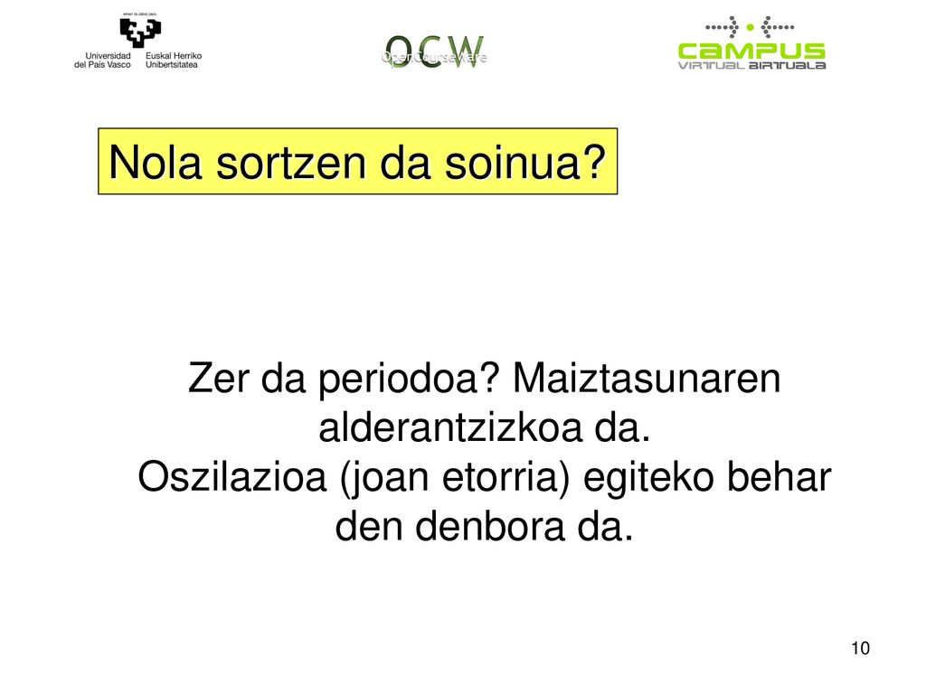Nola sortzen da soinua. Zer da periodoa. Maiztasunaren alderantzizkoa da.
