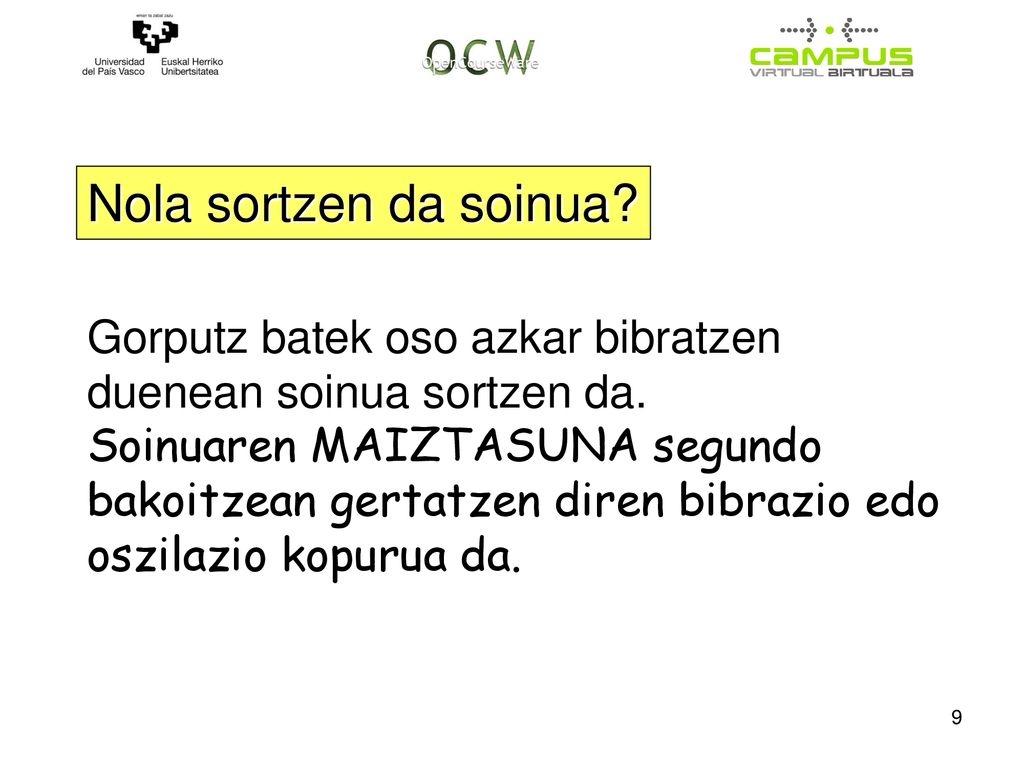 Nola sortzen da soinua Gorputz batek oso azkar bibratzen duenean soinua sortzen da.