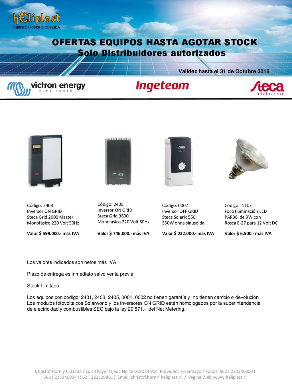 OFERTAS EQUIPOS HASTA AGOTAR STOCK Solo Distribuidores autorizados