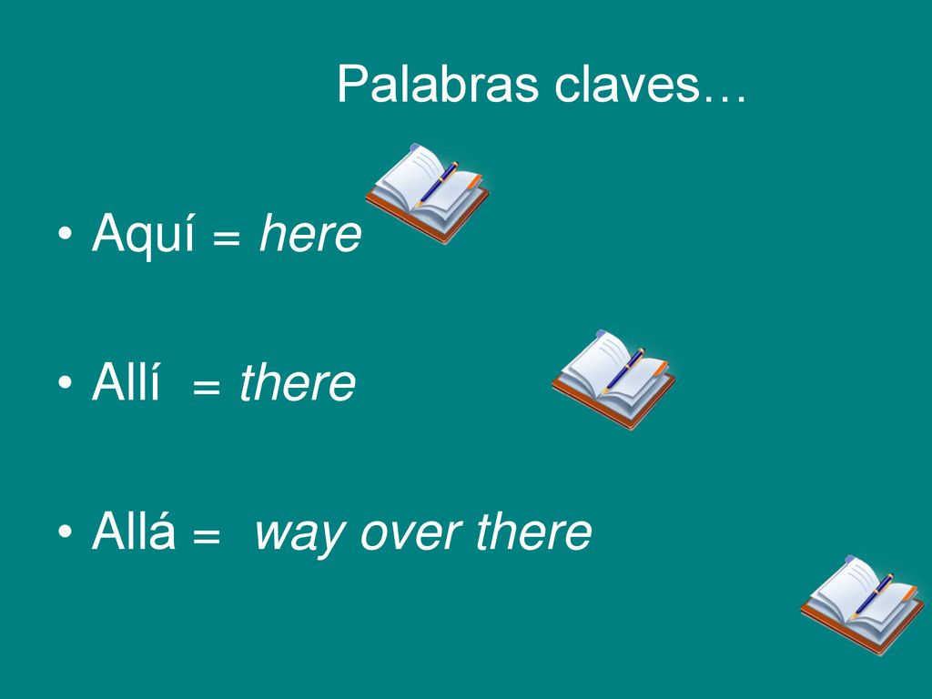 Palabras claves… Aquí = here Allí = there Allá = way over there