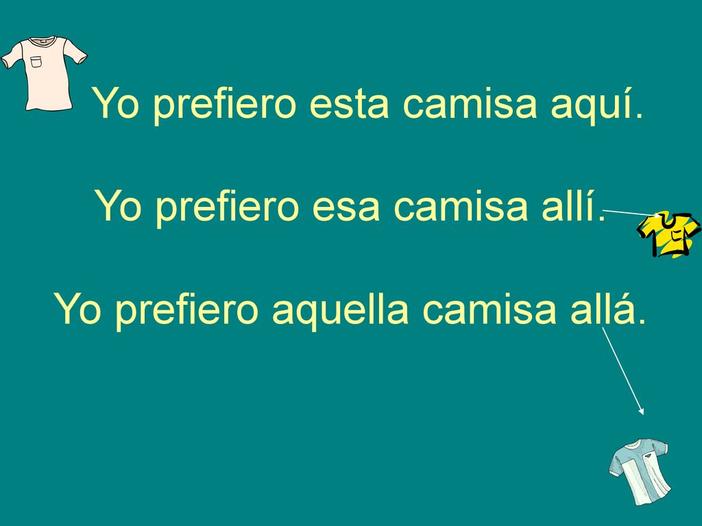 Yo prefiero esta camisa aquí. Yo prefiero esa camisa allí