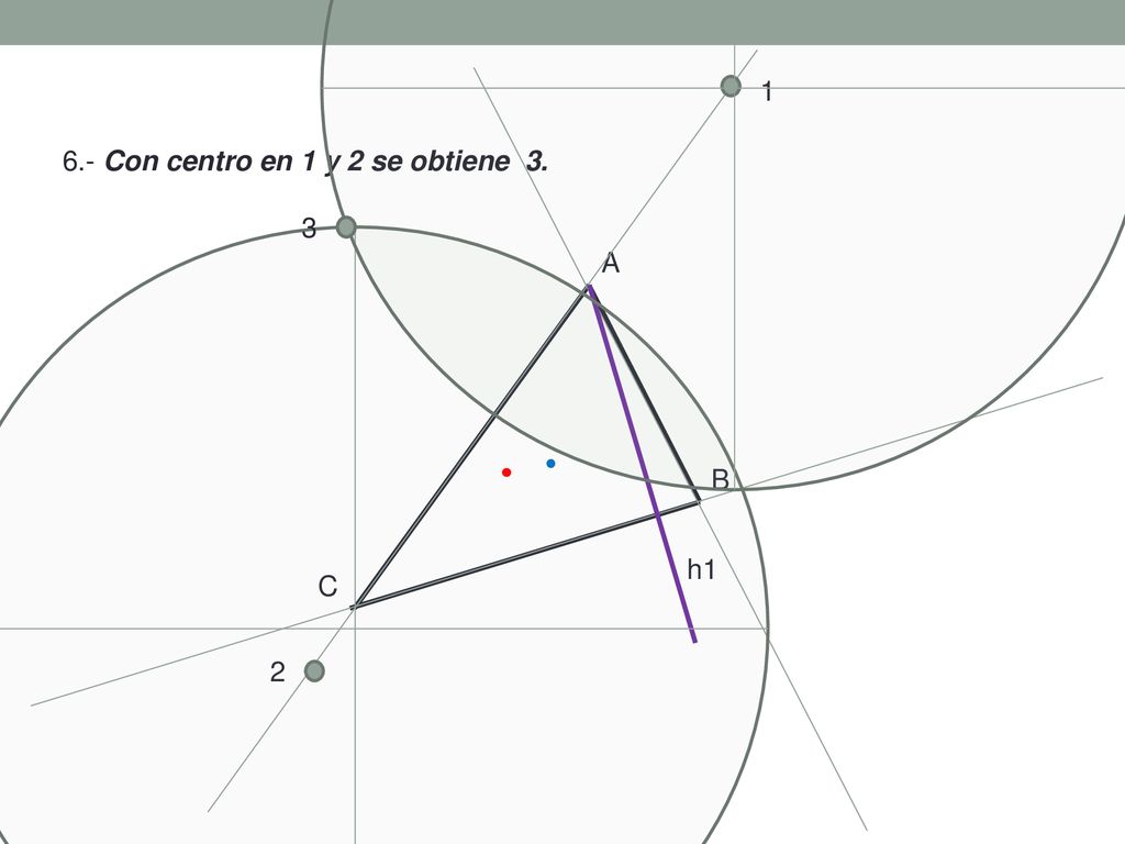 A B C Con centro en 1 y 2 se obtiene 3. 3 h1 2
