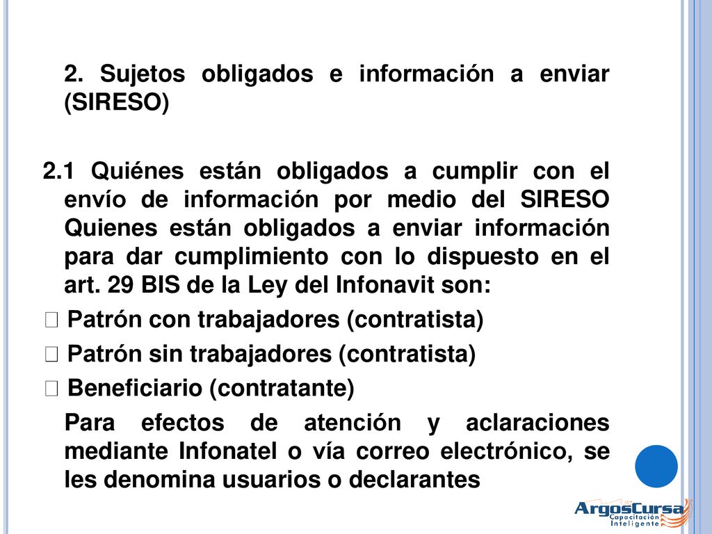 2. Sujetos obligados e información a enviar (SIRESO) 2