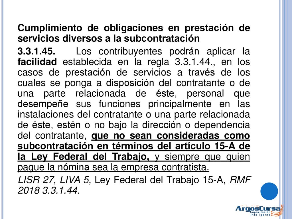 Cumplimiento de obligaciones en prestación de servicios diversos a la subcontratación