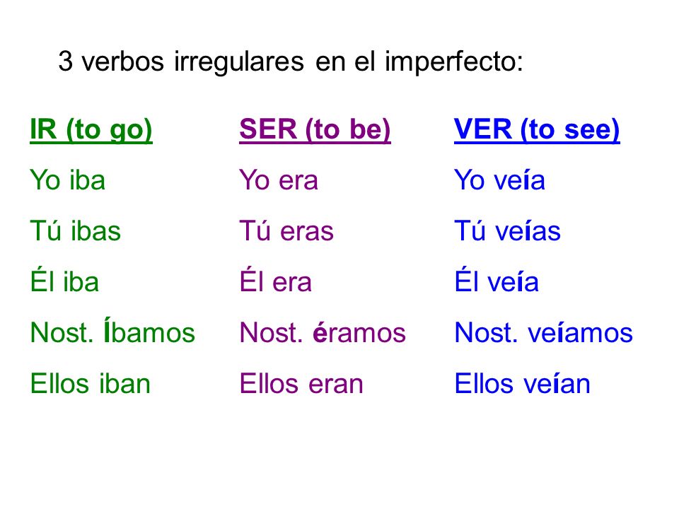 3 verbos irregulares en el imperfecto: