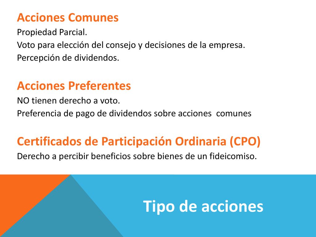 Tipo de acciones Acciones Comunes Acciones Preferentes