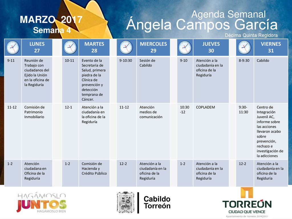 Ángela Campos García Agenda Semanal MARZO 2017 Semana 4 Cabildo