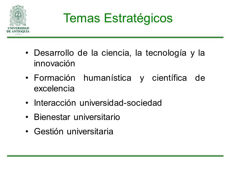 Temas Estratégicos Desarrollo de la ciencia, la tecnología y la innovación. Formación humanística y científica de excelencia.