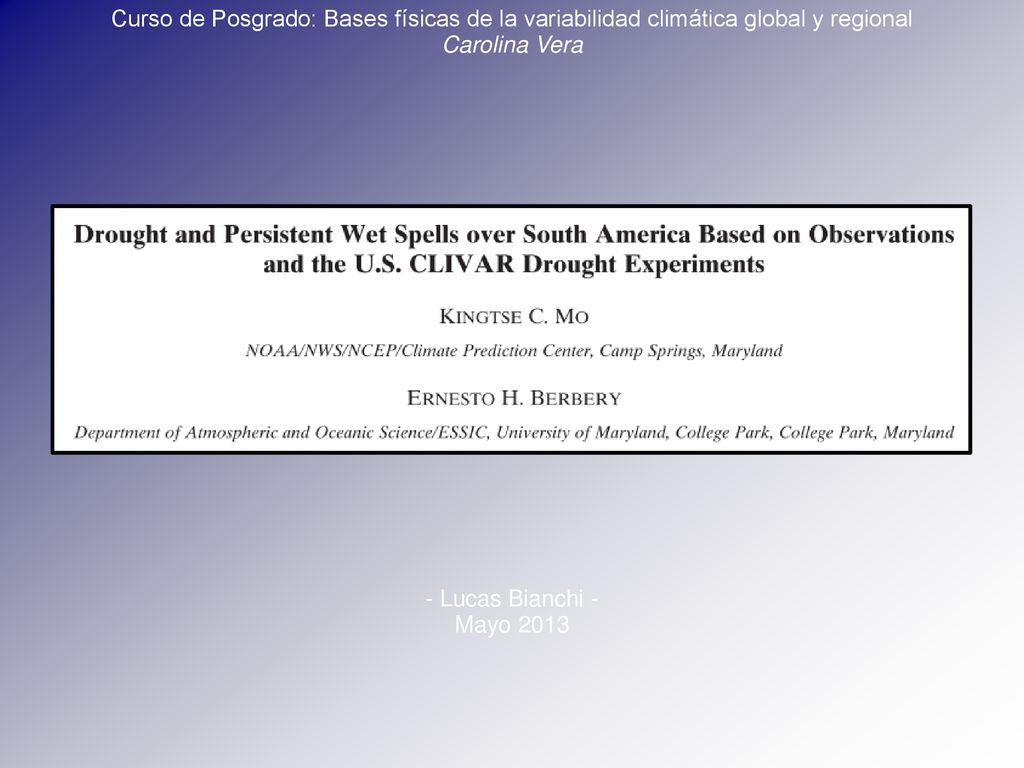 Curso de Posgrado: Bases físicas de la variabilidad climática global y regional