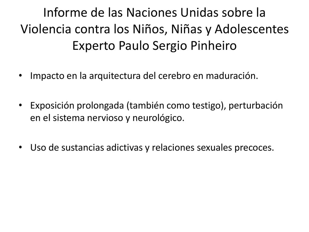 Informe de las Naciones Unidas sobre la Violencia contra los Niños, Niñas y Adolescentes Experto Paulo Sergio Pinheiro