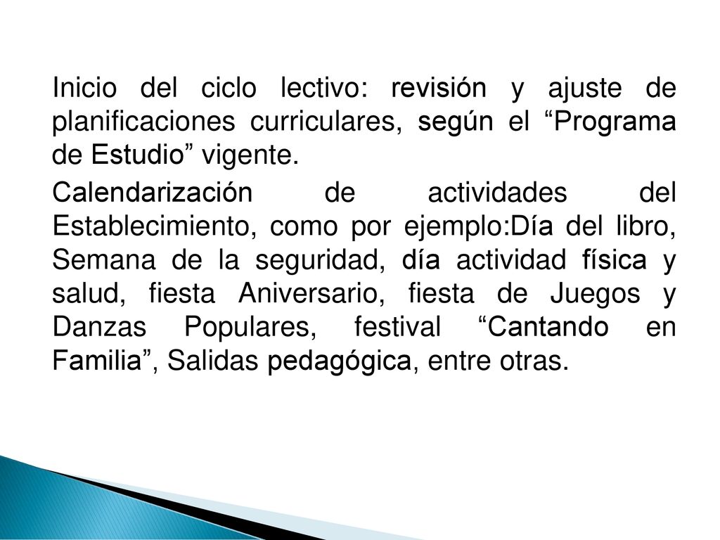 Inicio del ciclo lectivo: revisión y ajuste de planificaciones curriculares, según el Programa de Estudio vigente.