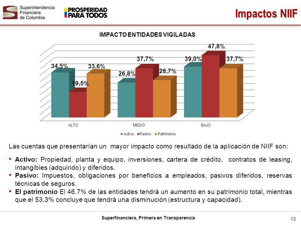 Impactos NIIF Las cuentas que presentarían un mayor impacto como resultado de la aplicación de NIIF son: