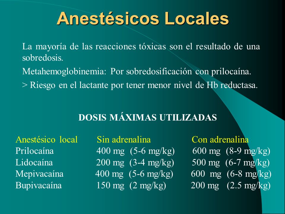 Anestésicos Locales La mayoría de las reacciones tóxicas son el resultado de una sobredosis.