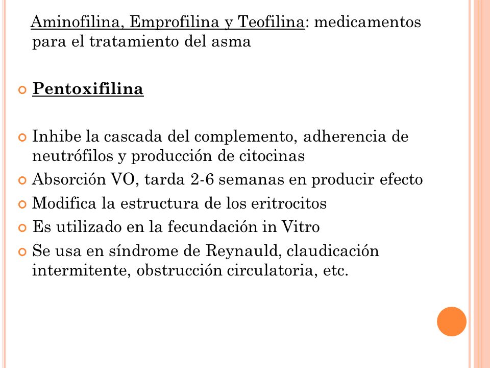 Aminofilina, Emprofilina y Teofilina: medicamentos para el tratamiento del asma