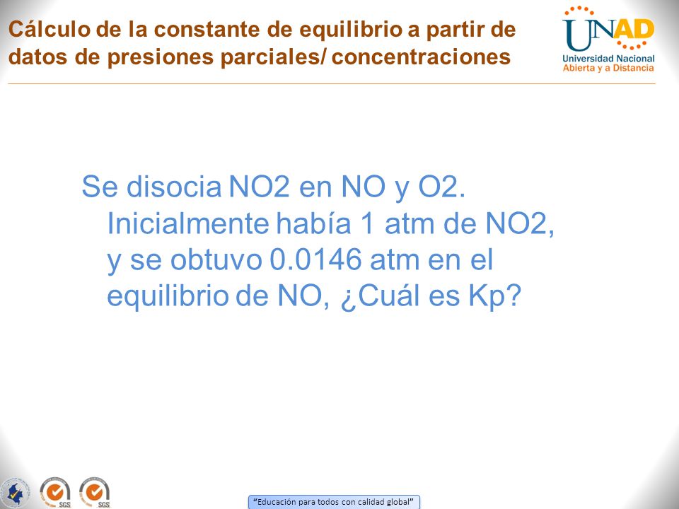 Cálculo de la constante de equilibrio a partir de datos de presiones parciales/ concentraciones