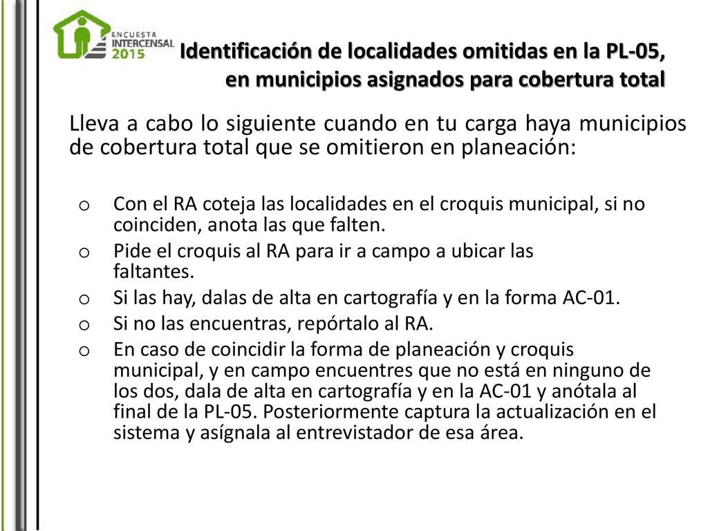 Identificación de localidades omitidas en la PL-05, en municipios asignados para cobertura total