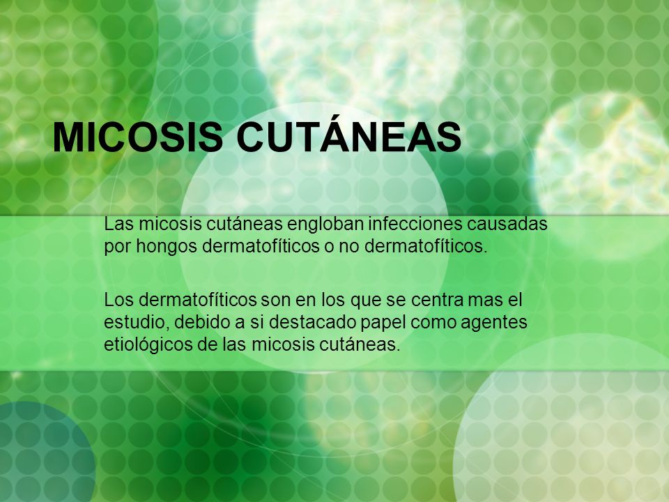MICOSIS CUTÁNEAS Las micosis cutáneas engloban infecciones causadas por hongos dermatofíticos o no dermatofíticos.